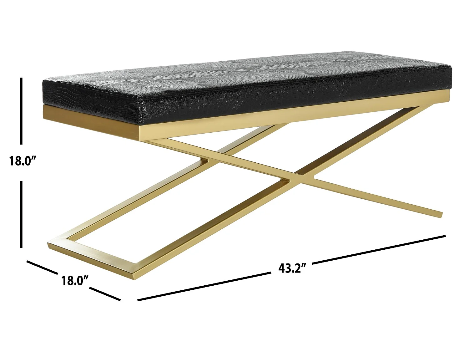 Banc & Ottomane Noir & Crocodile 46 X 110 X 45.72 cm - Almina