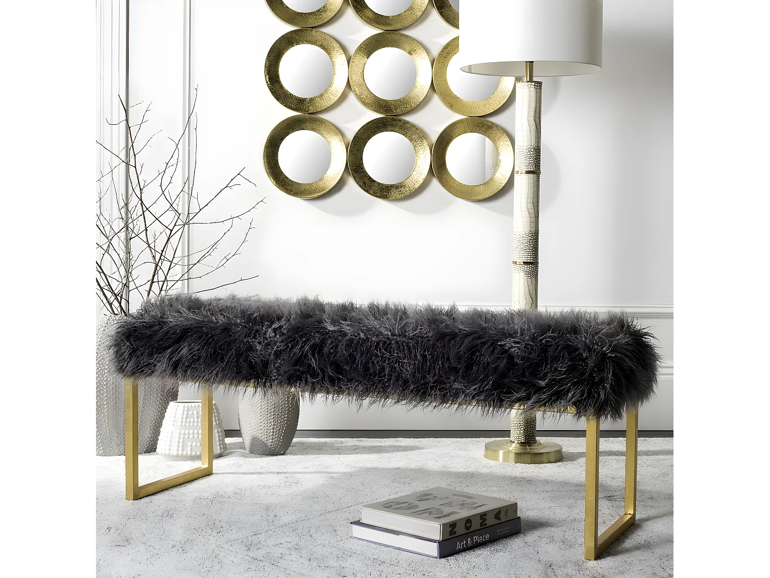 Banc & Ottomane Gris 41 X 132 X 48.26 cm - Nadine