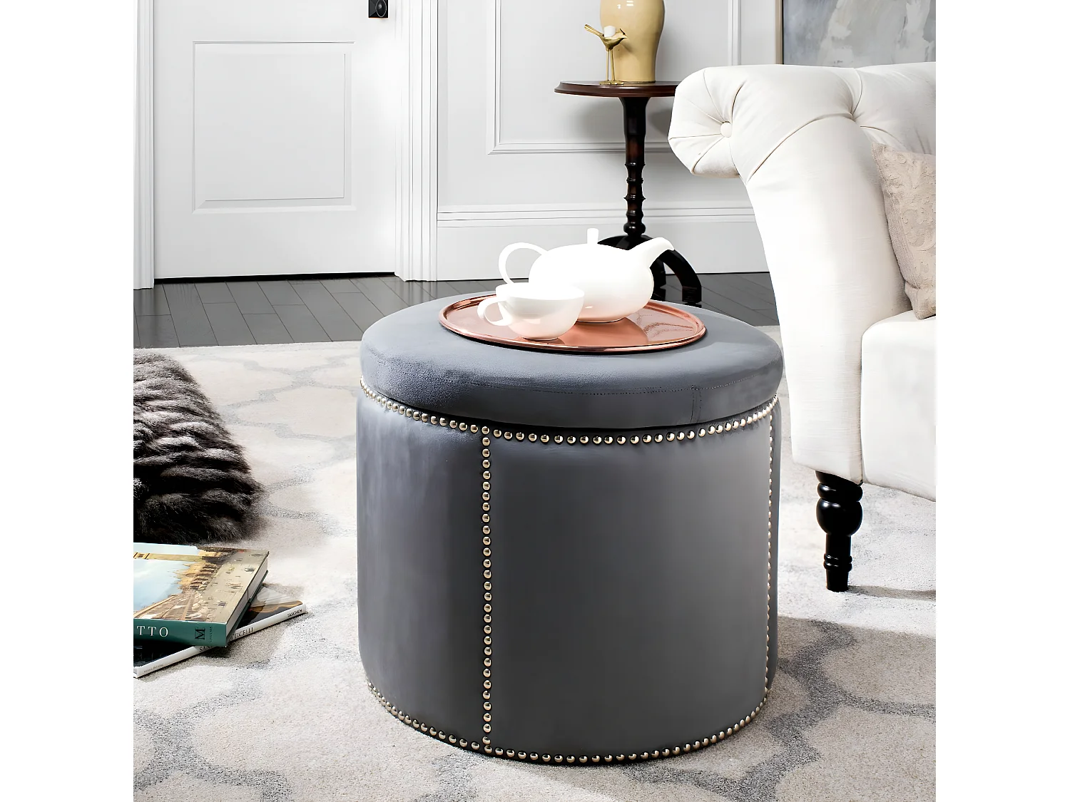 Banc & Ottomane Gris 56 X 56 X 48 cm - Nira