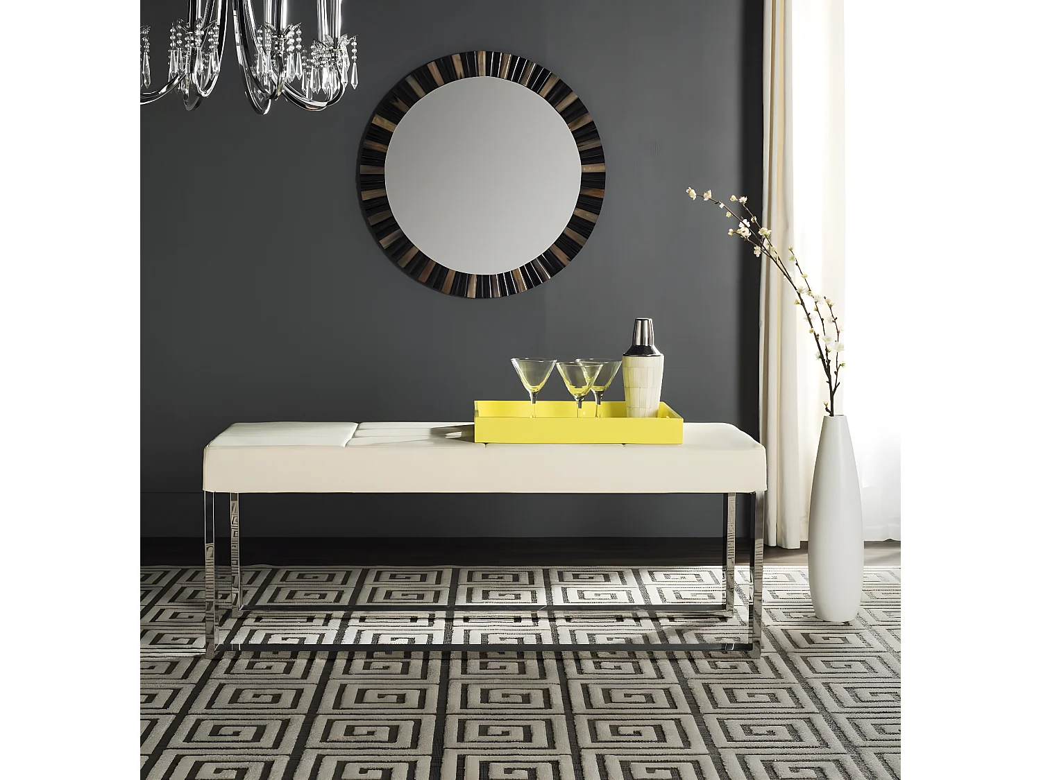 Banc & Ottomane Crème 48 X 122 X 47.75 cm - Elfie