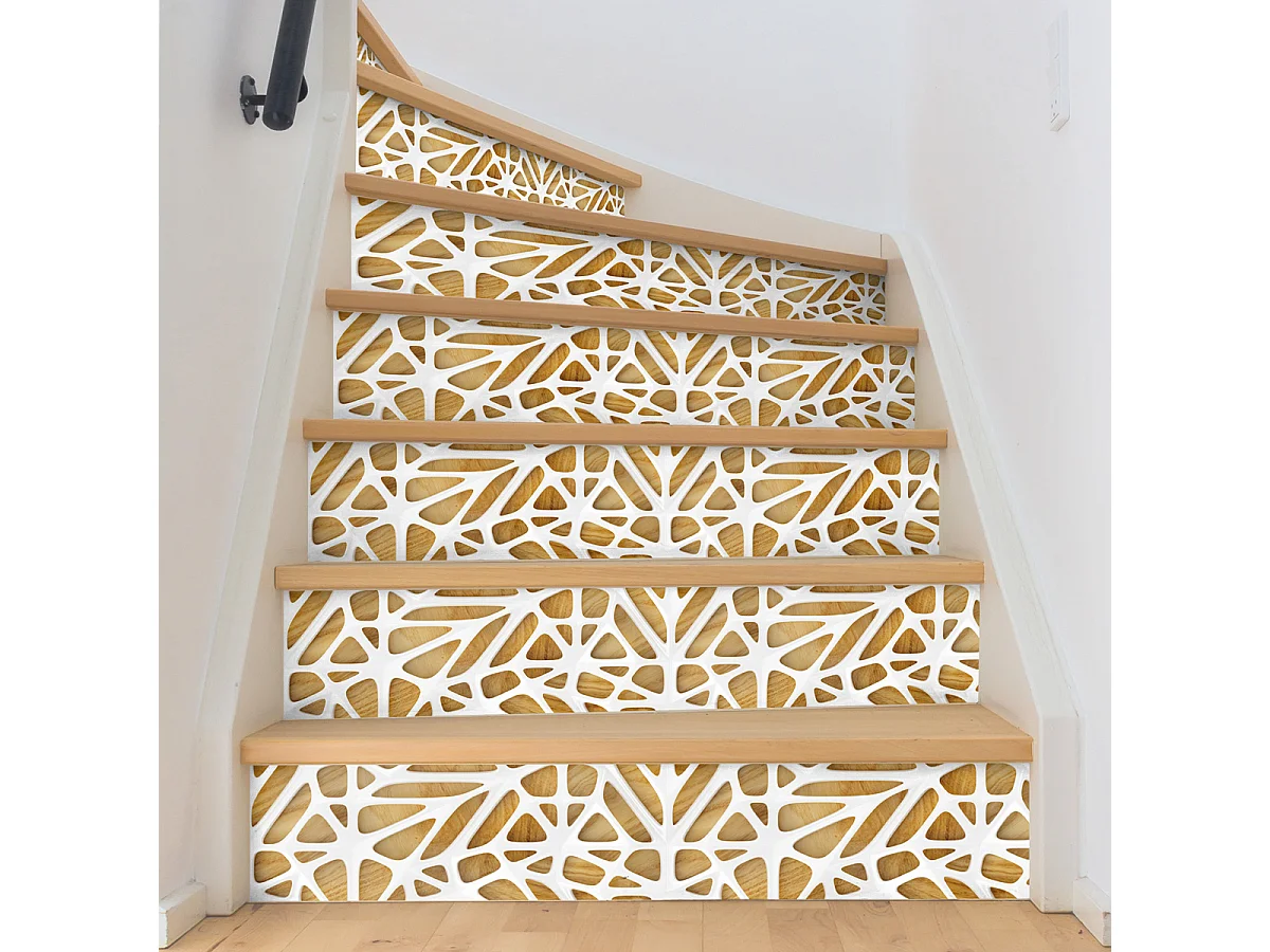 Stickers adhésifs escalier carrelages contremarche - BOIS DESIGN BLANC - 2 bandes de 12.5x90cm