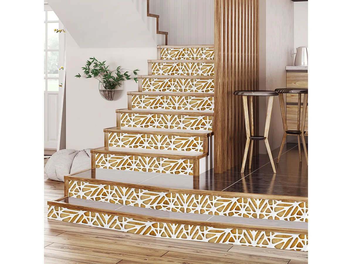 Stickers adhésifs escalier carrelages contremarche - BOIS DESIGN BLANC - 2 bandes de 12.5x90cm