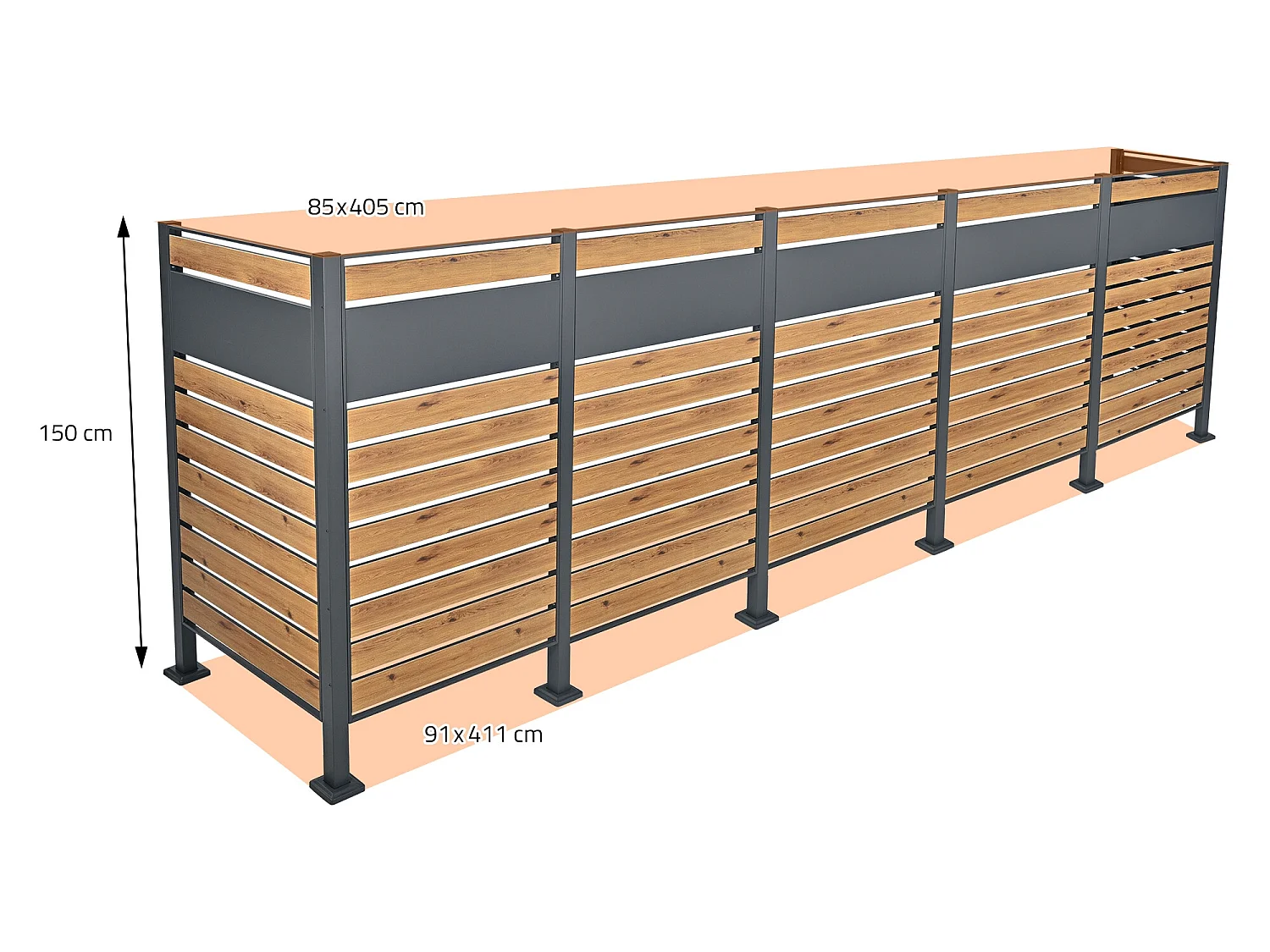 7x Éléments de clôture extensible pour poubelles 411 x 150 cm