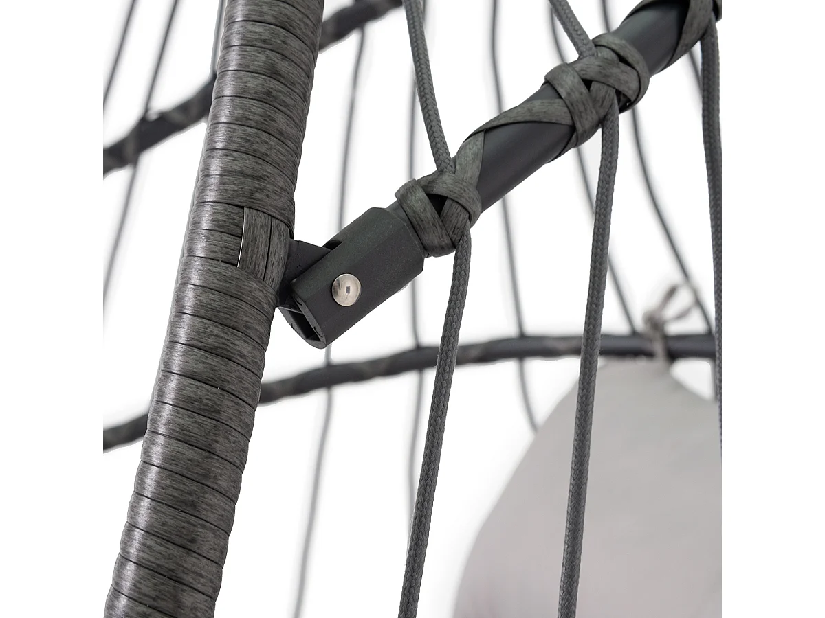 Chaise suspendu fauteuil œuf intérieur/extérieur coussins gris et housse noir