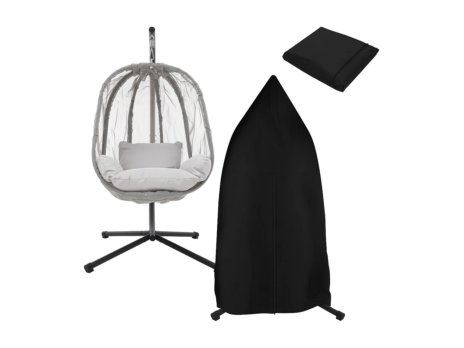 Chaise suspendue fauteuil œuf pour intérieur/extérieur coussins gris avec housse