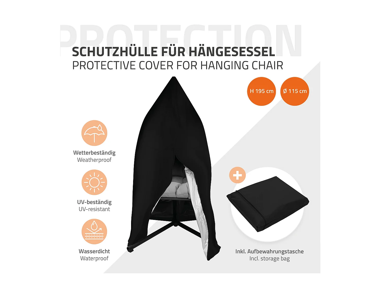 Chaise suspendue fauteuil œuf intérieur/extérieur coussins noir et housse noir