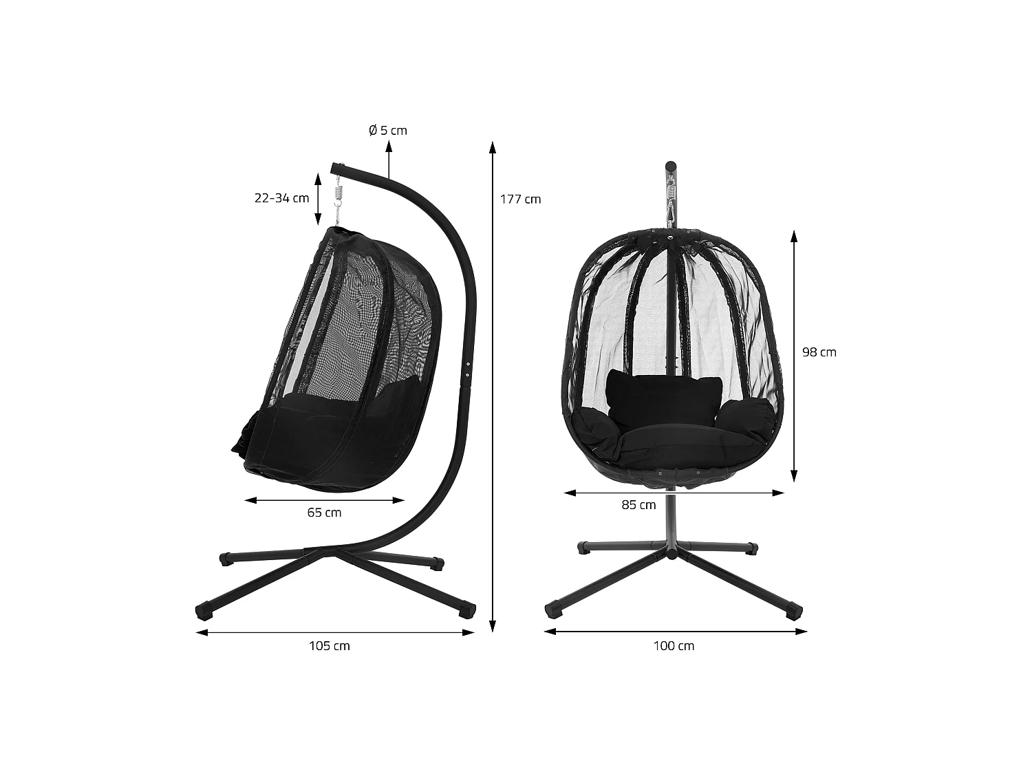 Chaise suspendue fauteuil œuf intérieur/extérieur coussins noir et housse noir