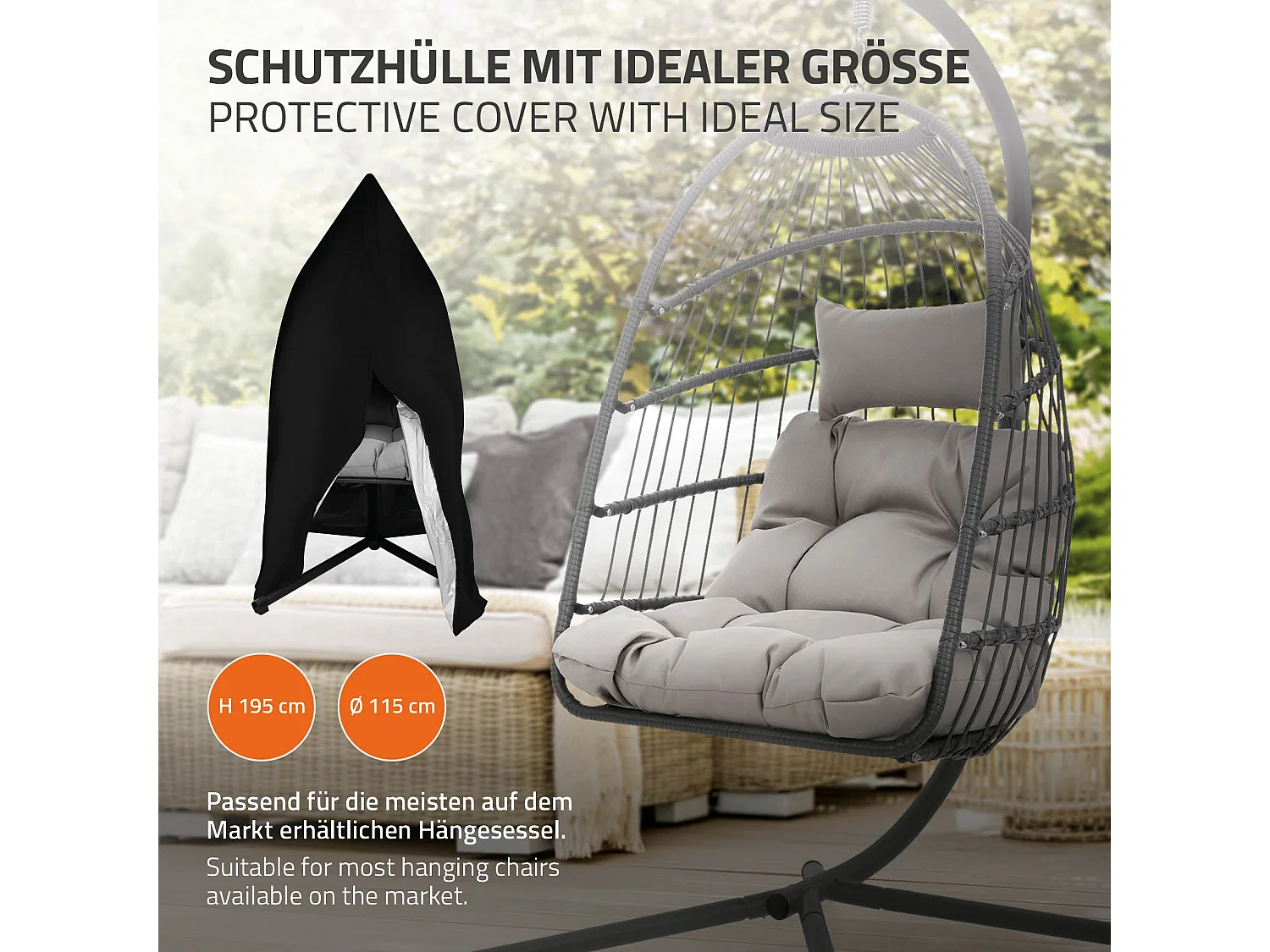 Sedia pensile con telaio grigio chiaro e custodia max. 150kg per interno/esterno