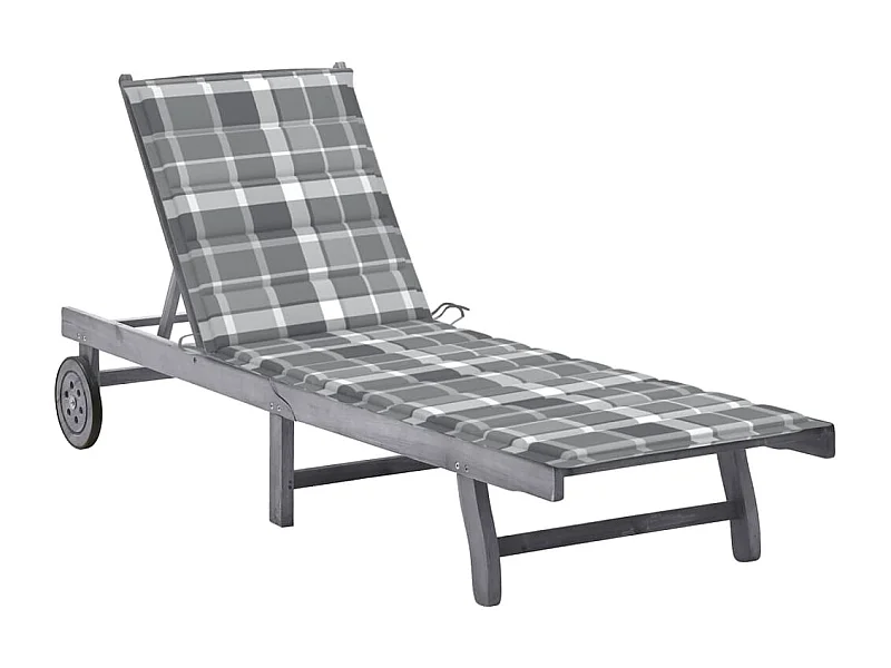 Sdraio sedia a sdraio lettino da giardino prendisole terrazza mobili da esterno con cuscino grigio legno massello di acacia 02_0012478