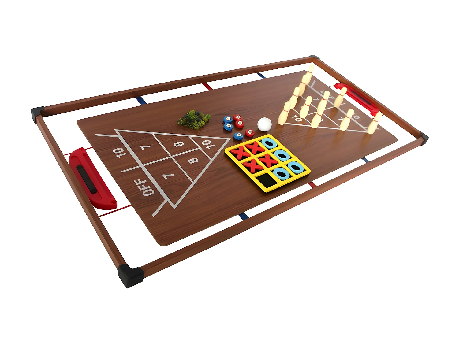 Plateaux Multi-jeux, 14 jeux : Ping Pong, Air Hockey, Bowling, Echec, Mikado, Back Gammon 97 x 49 x 3 cm