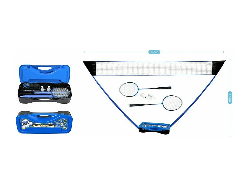 Set de Badminton complet avec filet 295 x 38 x 154 cm, raquettes, volants et étui de rangement