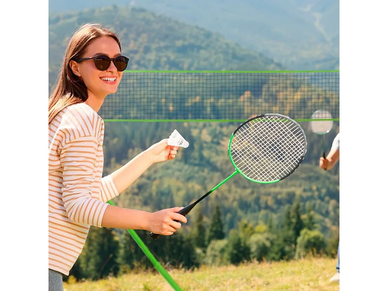 Set de Badminton complet avec filet 295 x 38 x 154 cm, raquettes, volants et étui de rangement