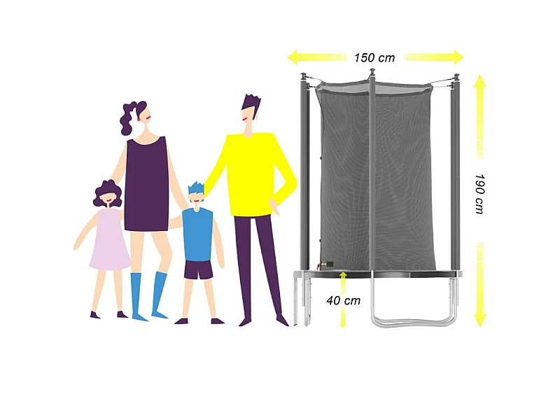 Trampoline de jardin Cocon ø150 cm- 5FT- Filet intérieur, Matelas de protection