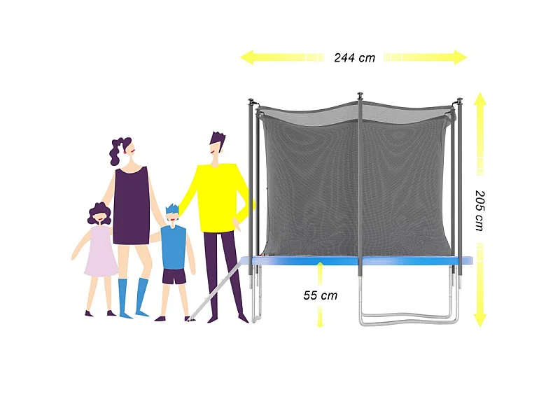 Trampoline de jardin ø244 cm- 8FT- Filet intérieur, Matelas de protection et Echelle