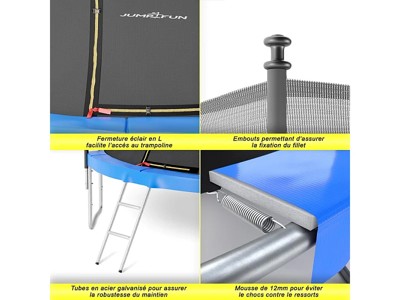 Trampoline de jardin ø244 cm- 8FT- Filet intérieur, Matelas de protection et Echelle