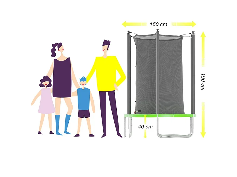 Trampoline de jardin Cocon ø150 cm- 5FT- Filet intérieur, Matelas de protection