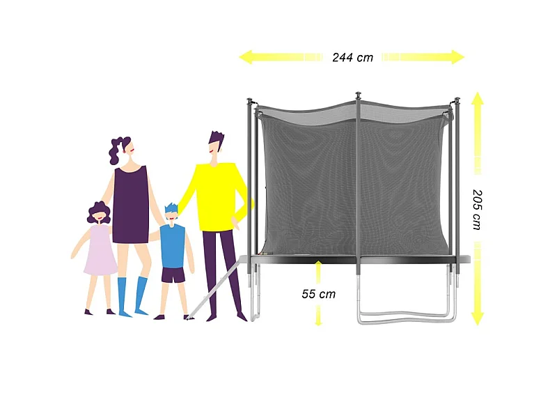 Trampoline de jardin ø244 cm- 8FT- Filet intérieur, Matelas de protection et Echelle
