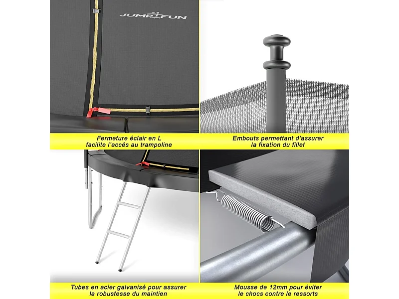 Trampoline de jardin ø244 cm- 8FT- Filet intérieur, Matelas de protection et Echelle