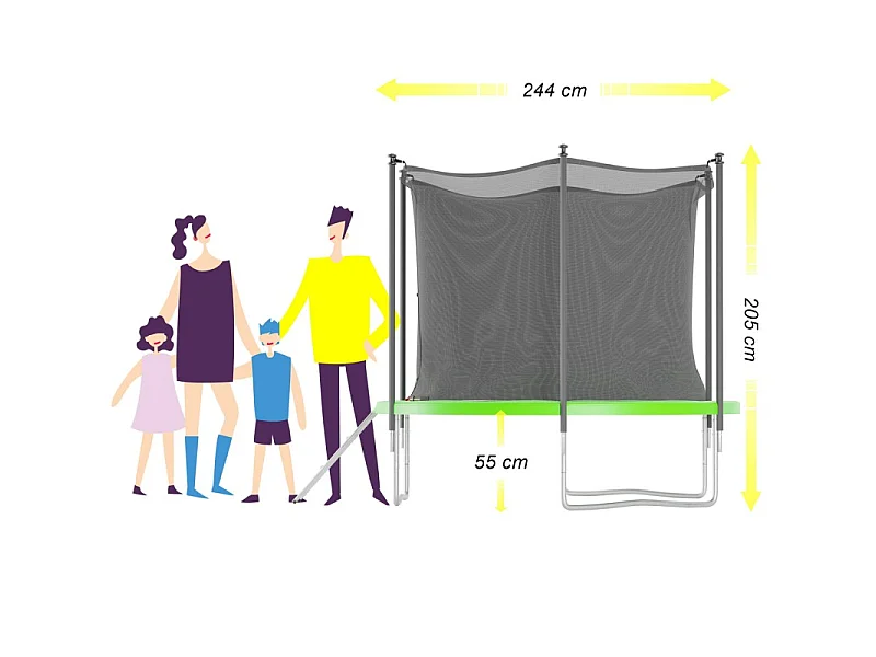 Trampoline de jardin ø244 cm- 8FT- Filet intérieur, Matelas de protection et Echelle
