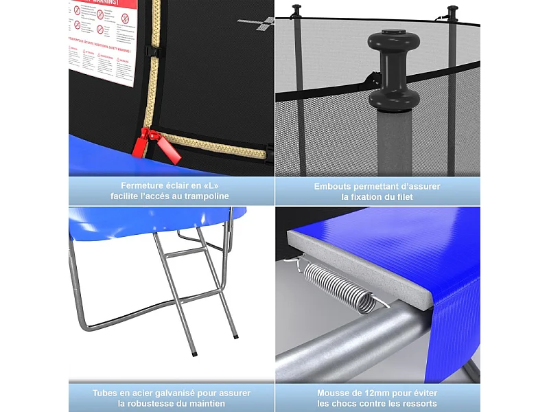 Trampoline extérieur Classique ø 244 cm- 8FT- Filet intérieur, Matelas de protection réversible et Echelle