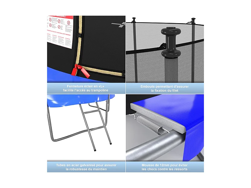 Trampoline extérieur Classique ø 244 cm- 8FT- Filet intérieur, Matelas de protection réversible et Echelle