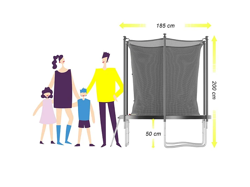 Trampoline de jardin ø185 cm / 6FT avec Filet intérieur, Matelas de protection et Echelle