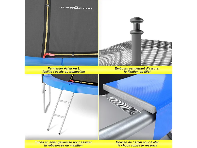 Trampoline de jardin ø 305 cm- 10FT- Filet intérieur, Matelas de protection et Echelle
