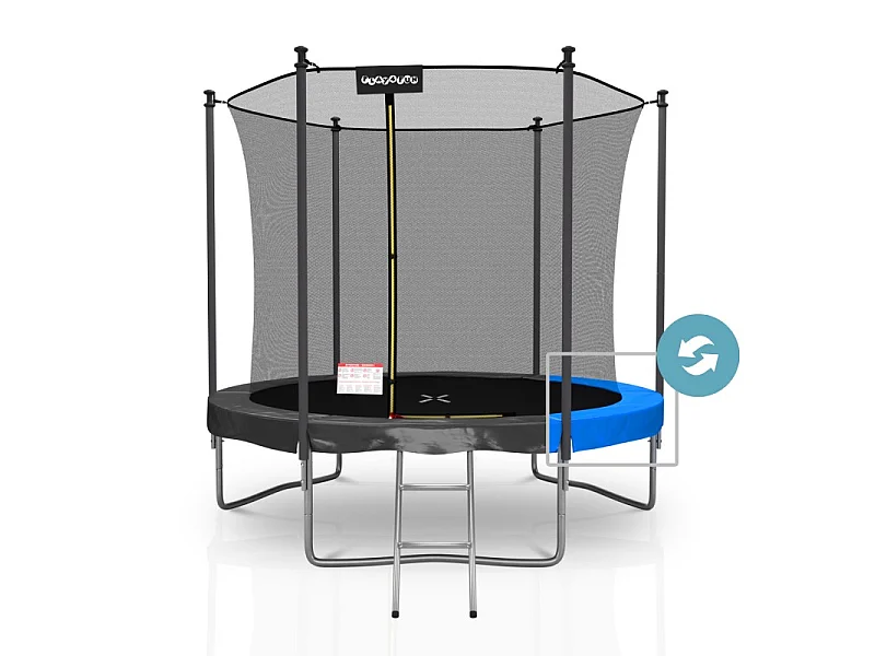 Trampoline extérieur Classique 8Ft ø244cm avec coussin de protection réversible Bleu/Noir, Echelle et Filet de sécurité