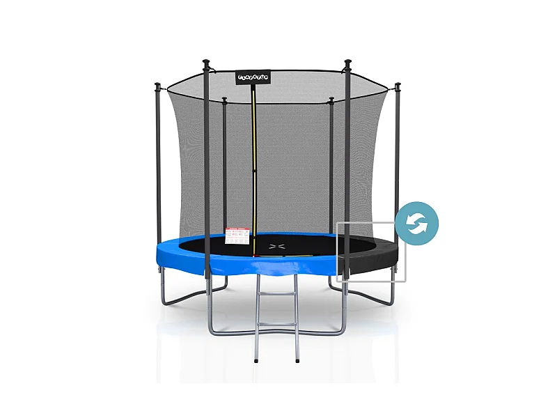 Trampoline extérieur Classique 8Ft ø244cm avec coussin de protection réversible Bleu/Noir, Echelle et Filet de sécurité