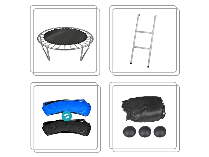 Trampoline extérieur Classique 8Ft ø244cm avec coussin de protection réversible Bleu/Noir, Echelle et Filet de sécurité
