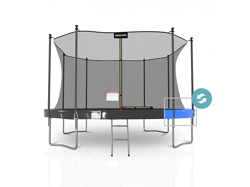 Trampoline de Jardin Classique 14FT ø427cm Pack trampo avec Matelas Réversible Bleu/Noir, Echelle, Filet de sécurité