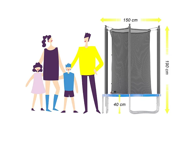 Trampoline de jardin Cocon ø150 cm- 5FT- Filet intérieur, Matelas de protection