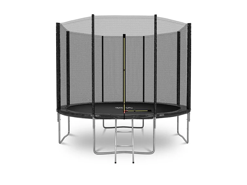 Trampoline de Jardin Deluxe 10FT ø305cm Noir - avec Filet de sécurité, Tapis de saut, Coussin de protection, Echelle