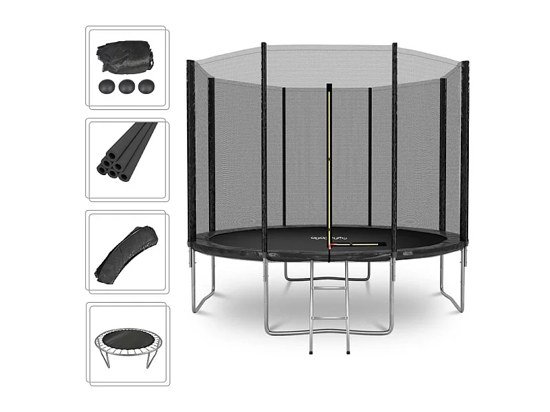 Trampoline de Jardin Deluxe 10FT ø305cm Noir - avec Filet de sécurité, Tapis de saut, Coussin de protection, Echelle