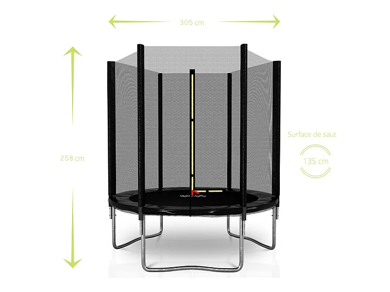 Trampoline de Jardin Deluxe ø305cm Noir - avec Filet de sécurité, Tapis de saut, Coussin de protection, Echelle