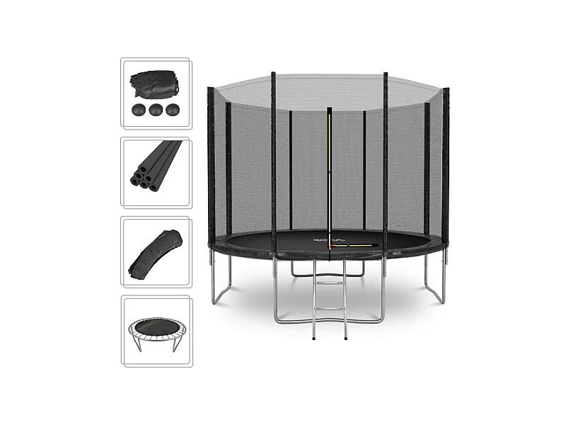 Trampoline de Jardin Deluxe ø305cm Noir - avec Filet de sécurité, Tapis de saut, Coussin de protection, Echelle