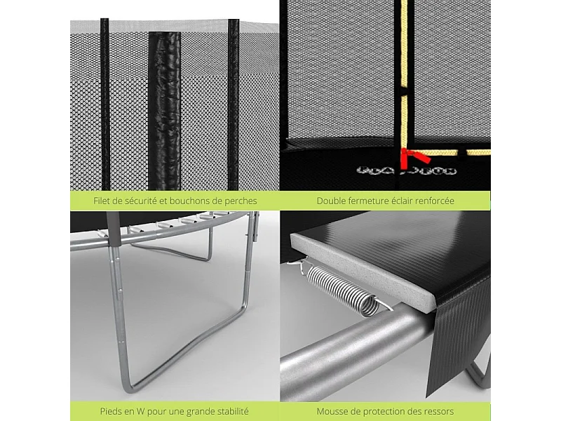 Trampoline de Jardin Deluxe ø305cm Noir - avec Filet de sécurité, Tapis de saut, Coussin de protection, Echelle