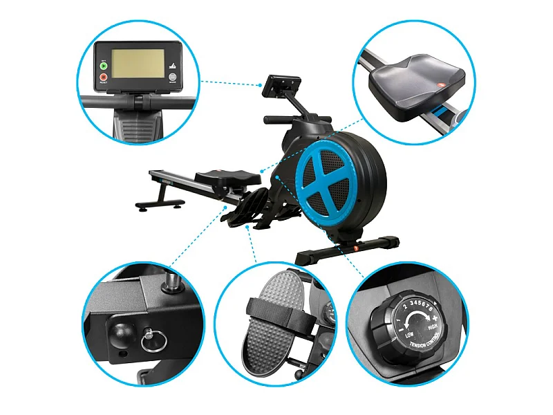 Rameur d'appartement pliable ROWER ULTRA Résistance magnétique réglable 8 niveaux, Roue d'inertie 2 kg