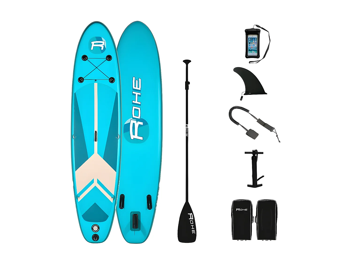 Stand Up Paddle gonflable INDIANA BLUE ROHE 10'6'' (320cm) 30'' (76cm) 6'' (15cm) avec Pompe, Pagaie, Leash et Sac de transport
