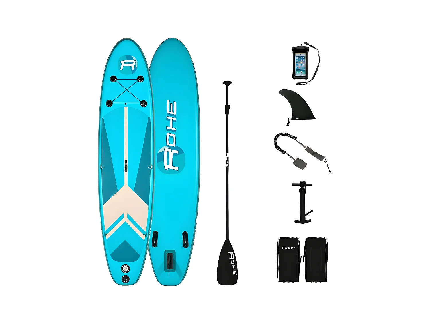 Stand Up Paddle gonflable INDIANA BLUE ROHE 10'6'' (320cm) 30'' (76cm) 6'' (15cm) avec Pompe, Pagaie, Leash et Sac de transport