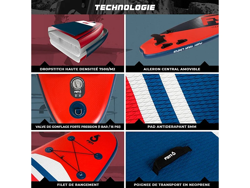 Paddle Gonflable VULK 9'8 - 299 x 81 x 13 cm - Stand Up Paddle avec pagaie, leash, pompe et sac de transport