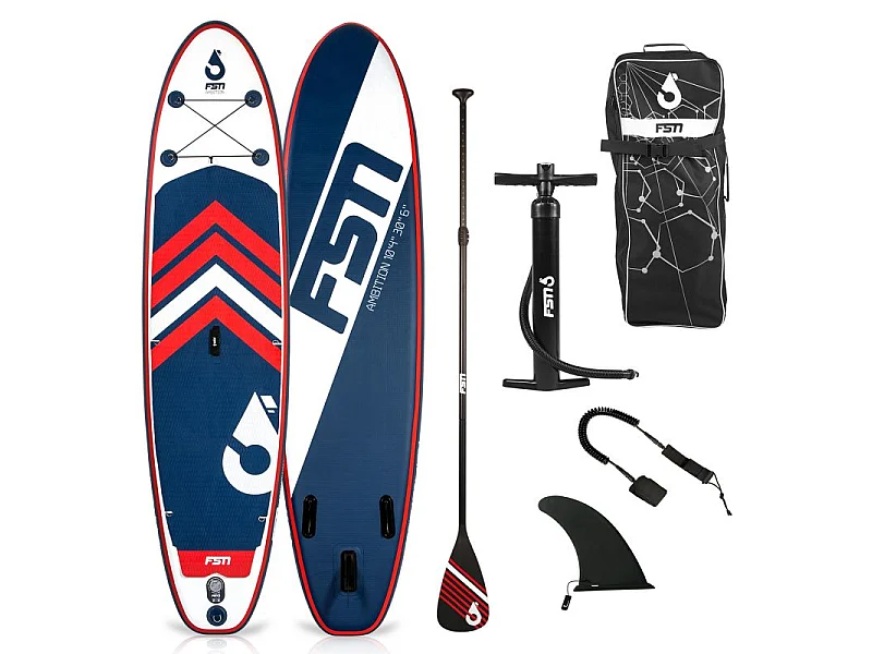 Paddle gonflable AMBITION 10'4 - 317x76x15 cm - Stand up paddle avec pagaie, leash, pompe, anneaux de kayak et sac de transport