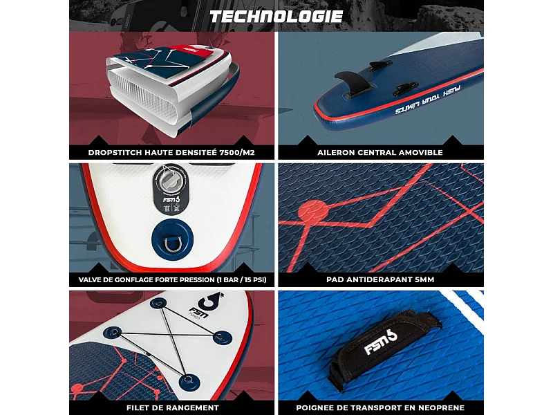 Paddle gonflable PUNGA 10'8 - 320 x 81 x 15 cm - Stand Up Paddle avec pagaie, leash, pompe et sac de transport