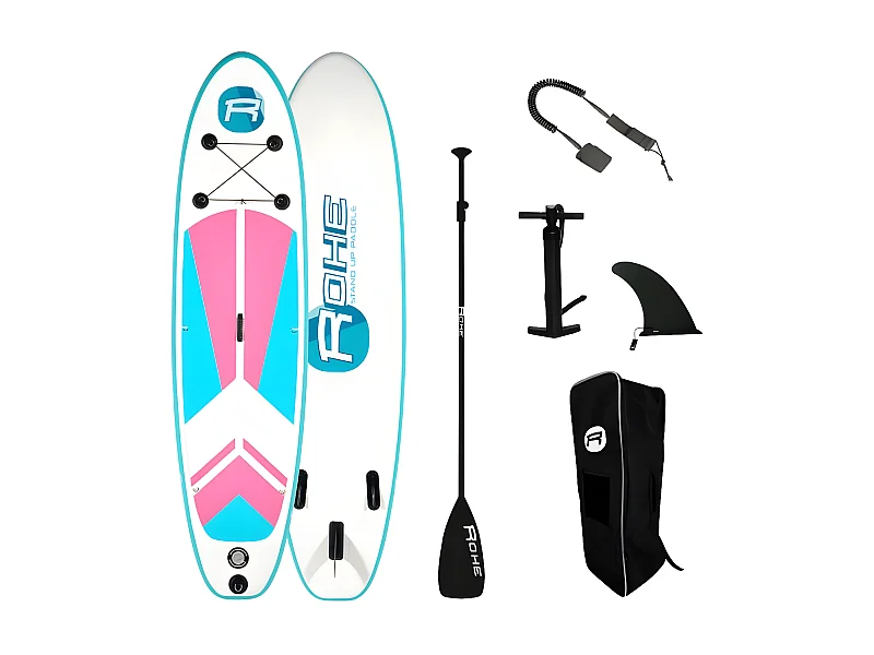 Stand Up Paddle Gonflable INDIANA PINK 9'9'' (297cm) 30'' (76cm) 4'' (10cm) avec Pompe, Pagaie, Leash et Sac de transport