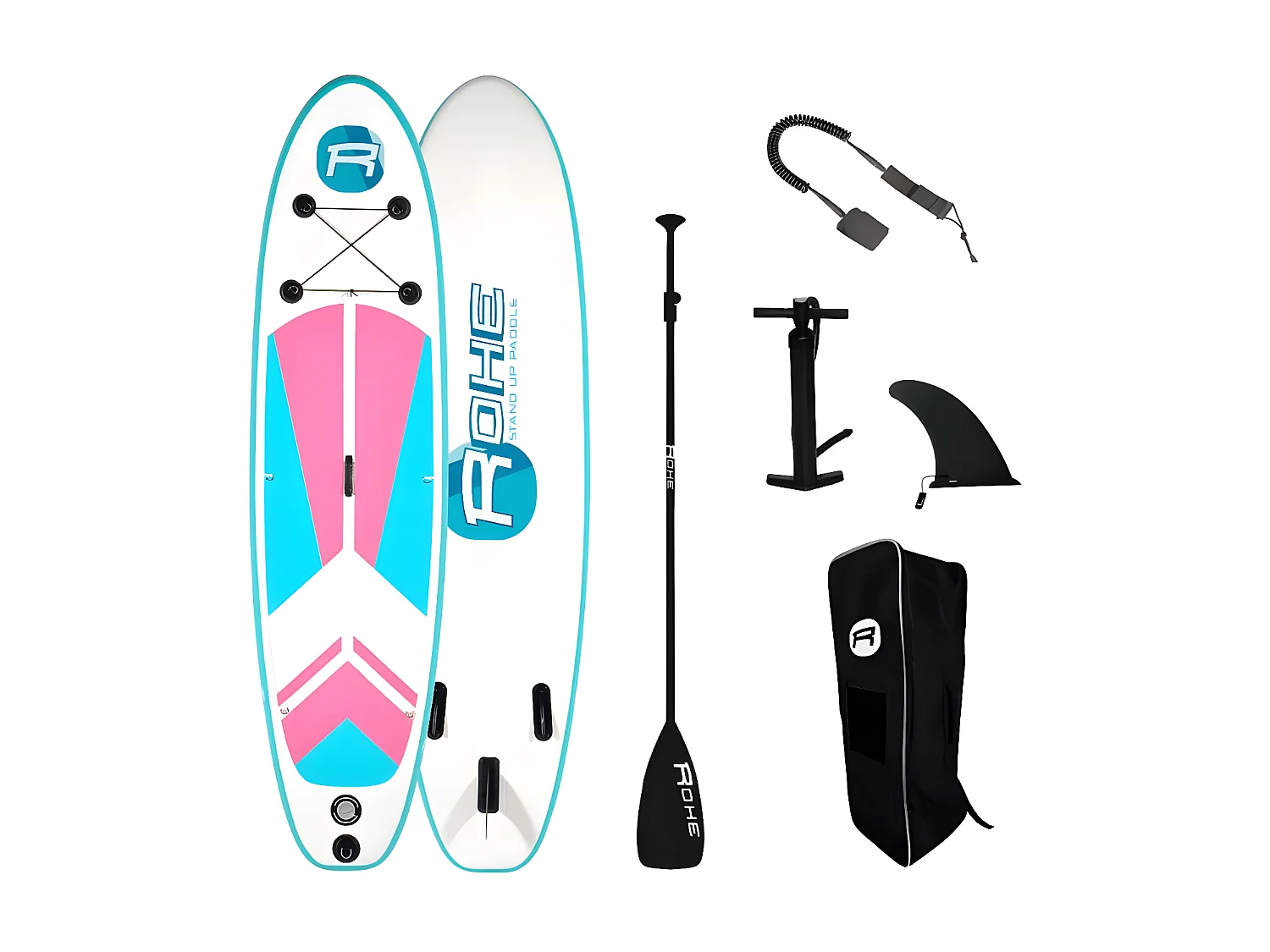 Stand Up Paddle Gonflable INDIANA PINK 9'9'' (297cm) 30'' (76cm) 4'' (10cm) avec Pompe, Pagaie, Leash et Sac de transport