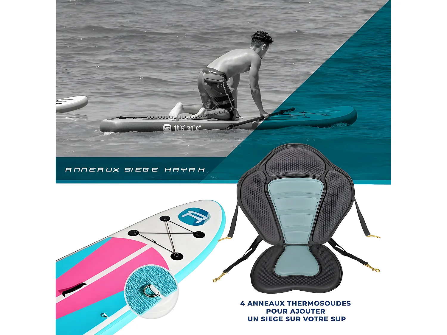Stand Up Paddle Gonflable INDIANA PINK 9'9'' (297cm) 30'' (76cm) 4'' (10cm) avec Pompe, Pagaie, Leash et Sac de transport