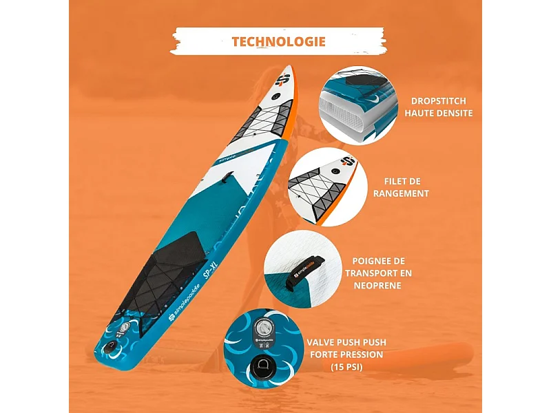 Paddle Gonflable RACE 12' 30'' 6" (340 x 76 x 15 cm) avec Pagaie, Leash, Pompe et Sac de Transport