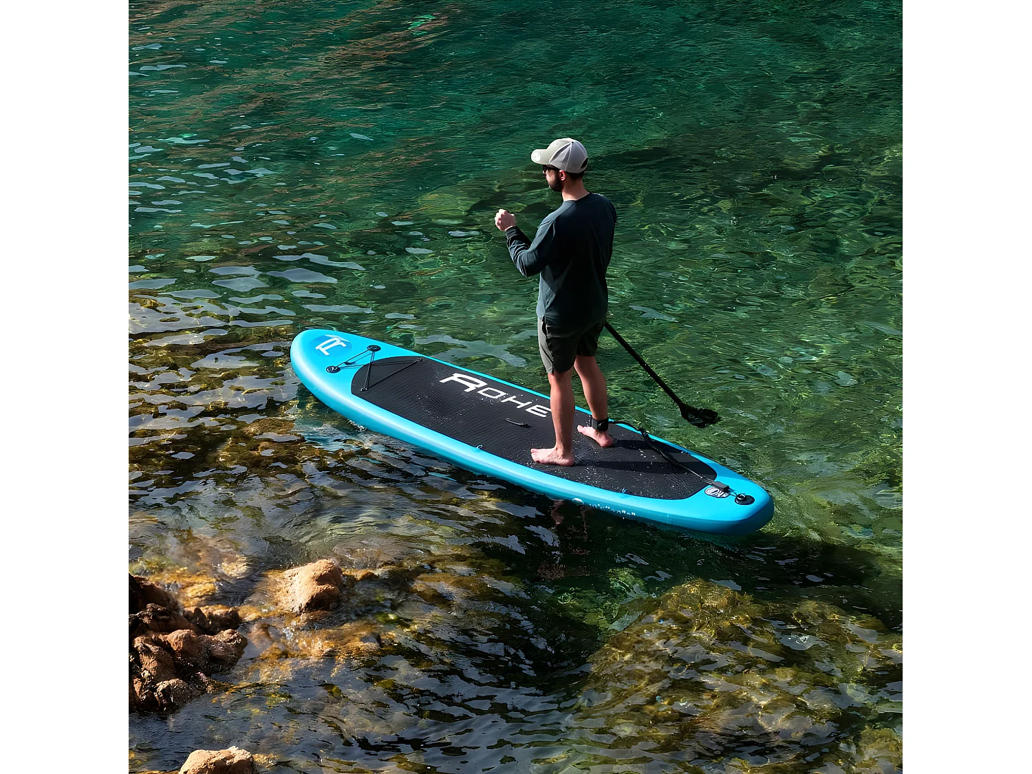 Stand Up Paddle Gonflable PACIFIC ROHE - 10'6'' (320cm) 30'' (76cm) 6'' (15cm) avec Pompe, Pagaie, Leash et Sac de transport