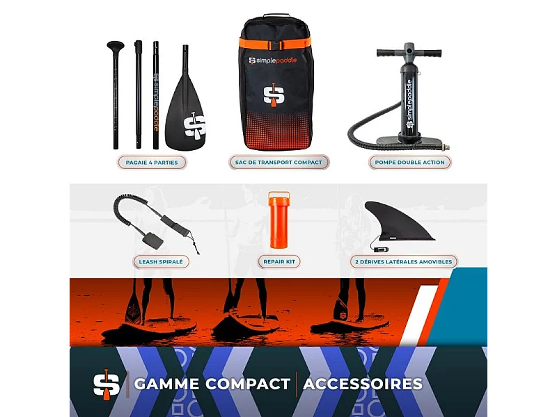 Stand up Paddle Gonflable ROAM 10' 30'' 6'' (295 x 76 x 15 cm) Gamme COMPACT avec Pagaie, Leash, Pompe et Sac de Transport