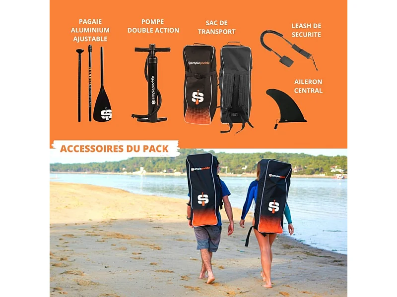 Paddle Gonflable S2 10'2" 30'' 5'' (310 x 76 x 13 cm) avec Pagaie, Leash, Pompe et Sac de Transport